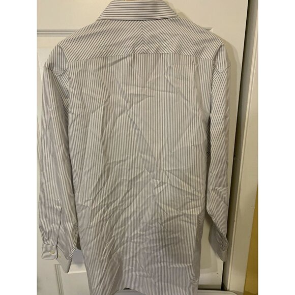 Jhane Barnes Men’s Sz 17 Long Sleeve Button‎ Down Slim Fit Non Iron White Gray - Picture 8 of 9